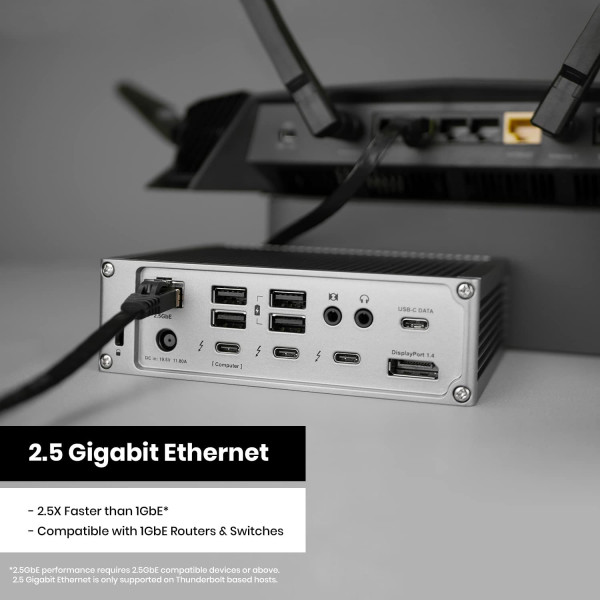 TS4 (0.8m) - Thunderbolt Station 4 - 18 Ports, 98W Charging, 3x Thunderbolt  4 (40Gb/s), 3x USB-C (10Gb/s), 5x USB-A (10Gb/s), DisplayPort 1.4, 2.5GbE, 